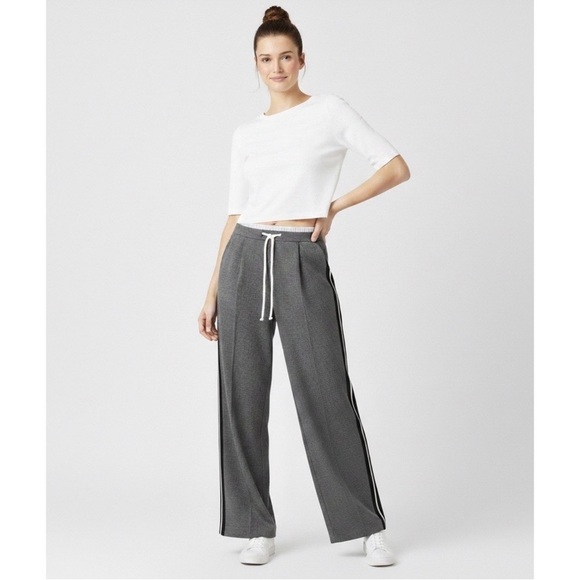 Zara Side Stripe Double Waistband Wide Leg Pants Heather Grey NWT Small - Picture 2 of 10